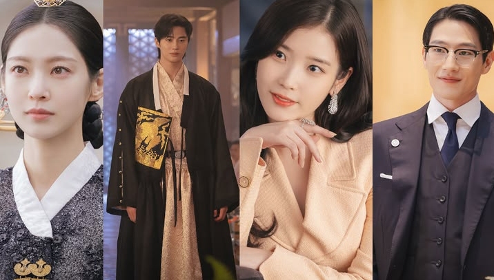 Four people in elegant, period and modern clothing. The first wears royal attire, the second a traditional robe, the third a light professional outfit, and the fourth a formal suit. They convey a mix of determination and warmth.